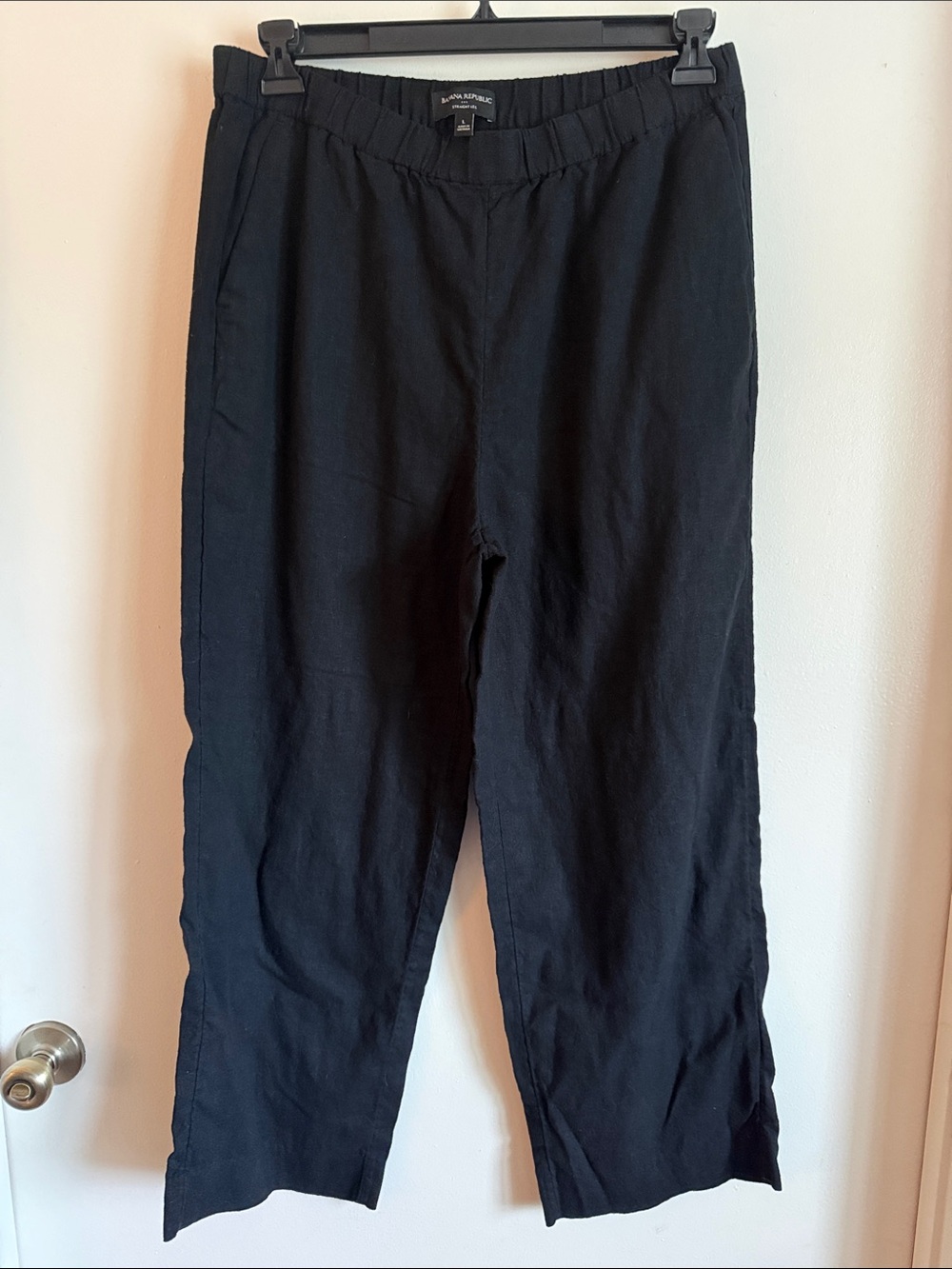 Banana Republic Black Linen-Blend Elastic Waist Pants size L